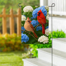 Cardinal Couple Among Hydrangeas Suede Garden Flag - The Flag Lady