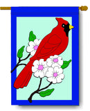 Cardinal with Dogwood Banner Flag 28 x 40 inch Birds - The Flag Lady
