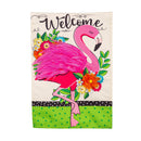 Floral Flamingo Welcome Linen Garden Flag - The Flag Lady