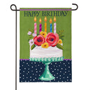 Floral Happy Birthday Cake Burlap Garden Flag - The Flag Lady