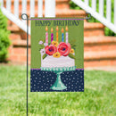Floral Happy Birthday Cake Burlap Garden Flag - The Flag Lady