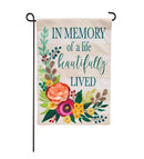 In Memory of a Life Beautifully Lived Burlap Garden Flag - The Flag Lady