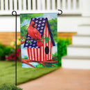 Patriotic Cardinal Birdhouse Suede Garden Flag - The Flag Lady