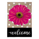 Pink Gerbera Dots Burlap Garden Flag - The Flag Lady