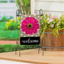 Pink Gerbera Dots Burlap Garden Flag - The Flag Lady