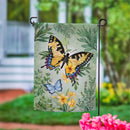 Pollinator Garden Green & Yellow Florals Monarch Butterfly Suede Garden Flag - The Flag Lady