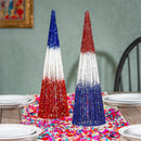 Red, White, & Bloom Glitter Conical Shaped Metal Table Décor, Asst, 19"H - The Flag Lady