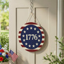Red White & Bloom Wood Round Door Décor, 1776, 18" - The Flag Lady